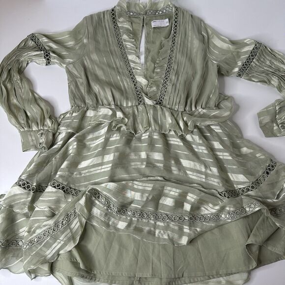 ASOS Design Mini Ruffle Dress US Sz 6 Sage Green Boho Fairycore Romantic Flaw - Picture 8 of 16